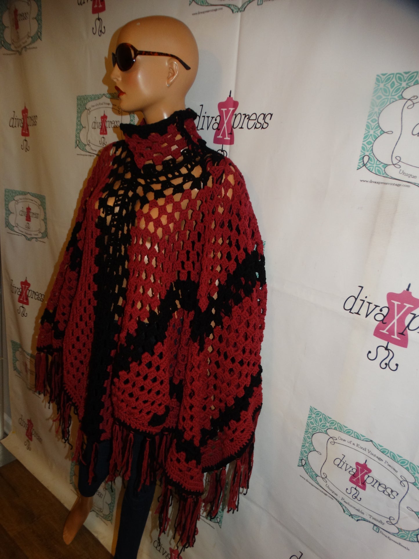 Vintage Pink/Black Poncho Size  1 Size Fits All