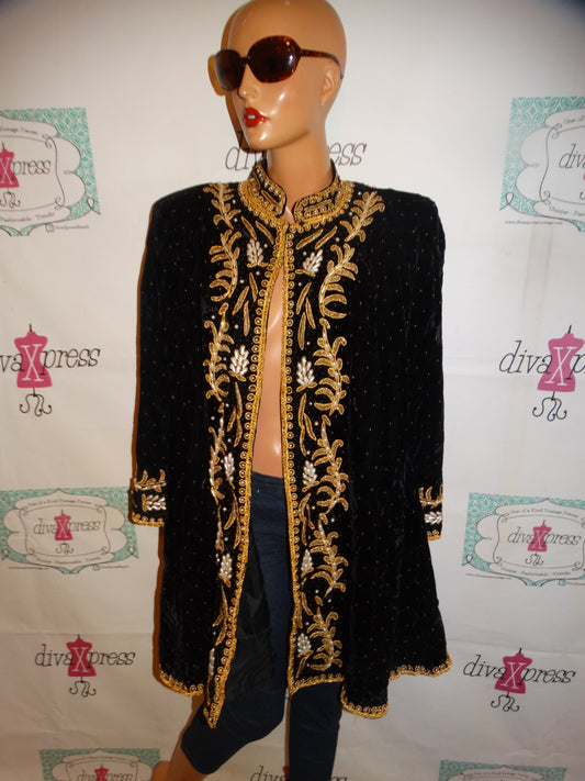 Vintage Amor Black/Gold Beaded Heavy Jacket Size 1x