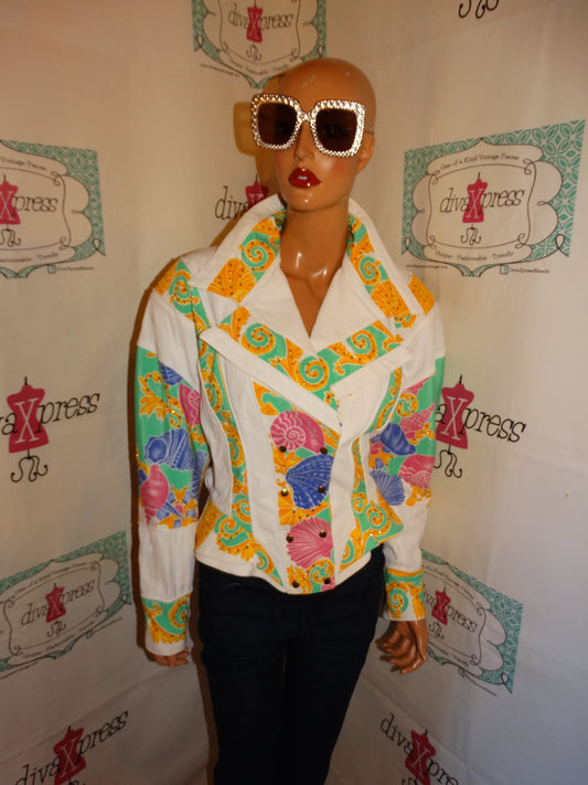 Vintage IIF White Colorful/ Gold Beaded Jacket Size S