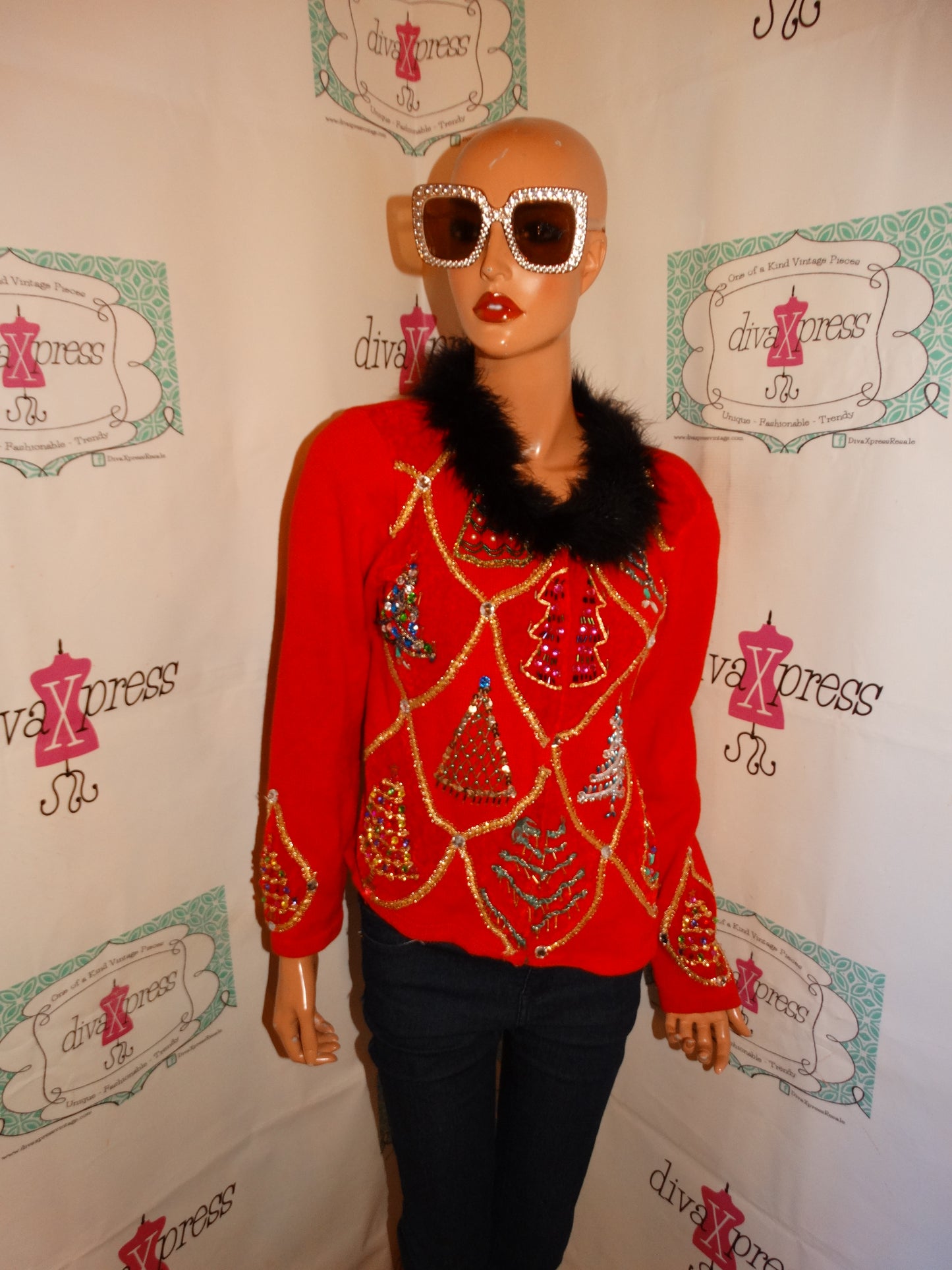 Vintage Just B Red Christmas Sweater Size M