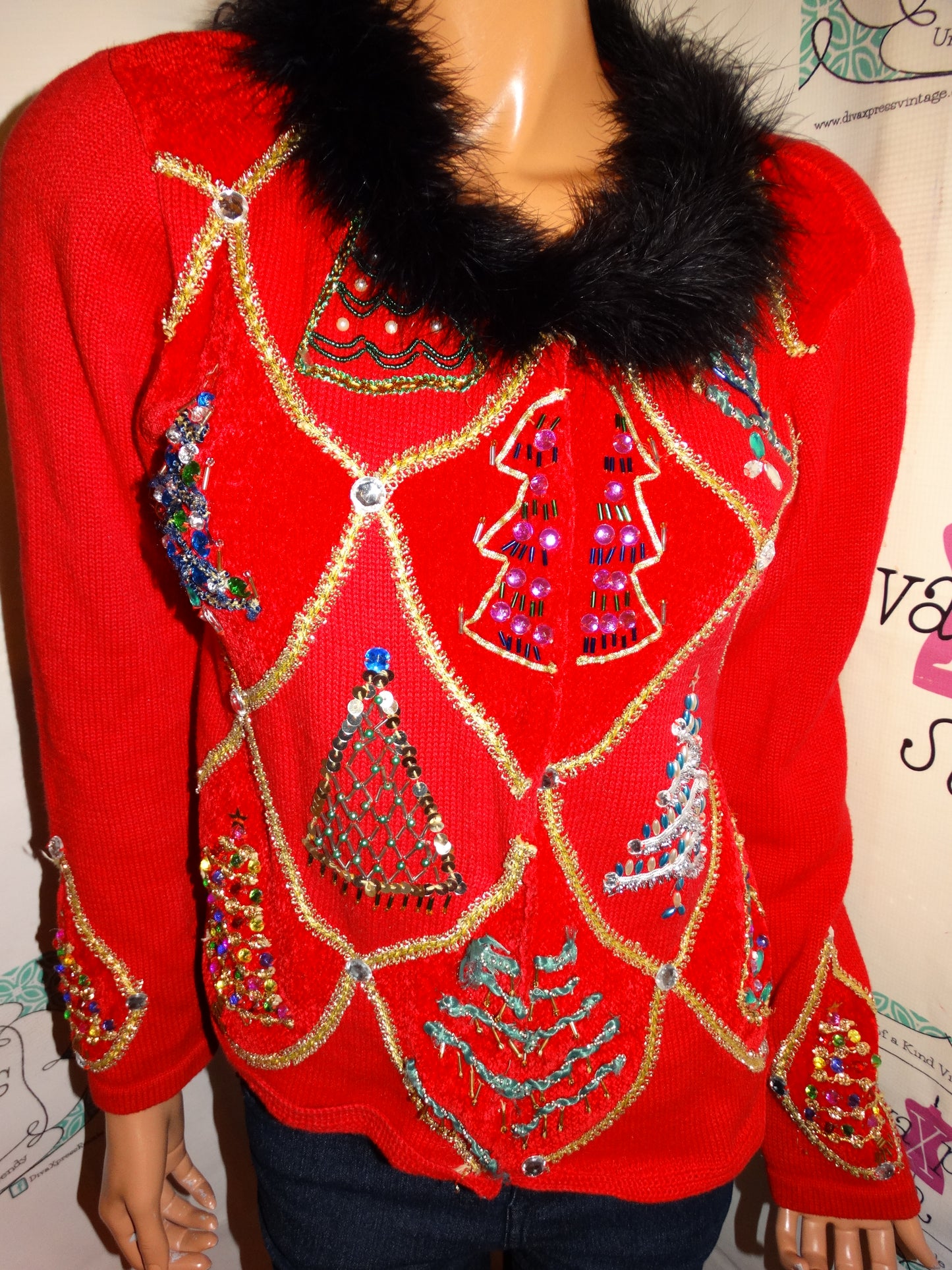 Vintage Just B Red Christmas Sweater Size M