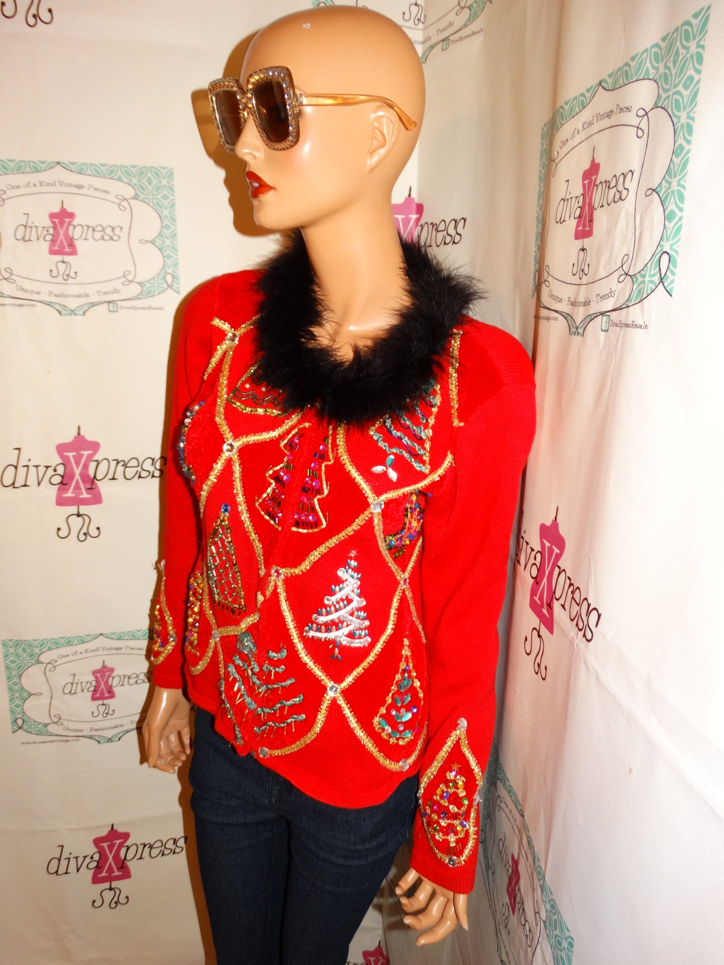 Vintage Just B Red Christmas Sweater Size M