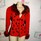 Vintage Berek Red Leopard Feather Sweater Size L