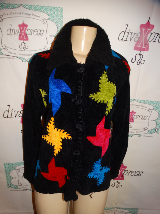 Vintgage Victoria Harbor Black Colorful Sweater Size L