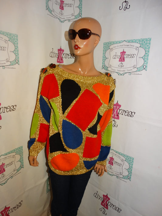 Vintage Spree International Gold Colorful Sweater Size 1x