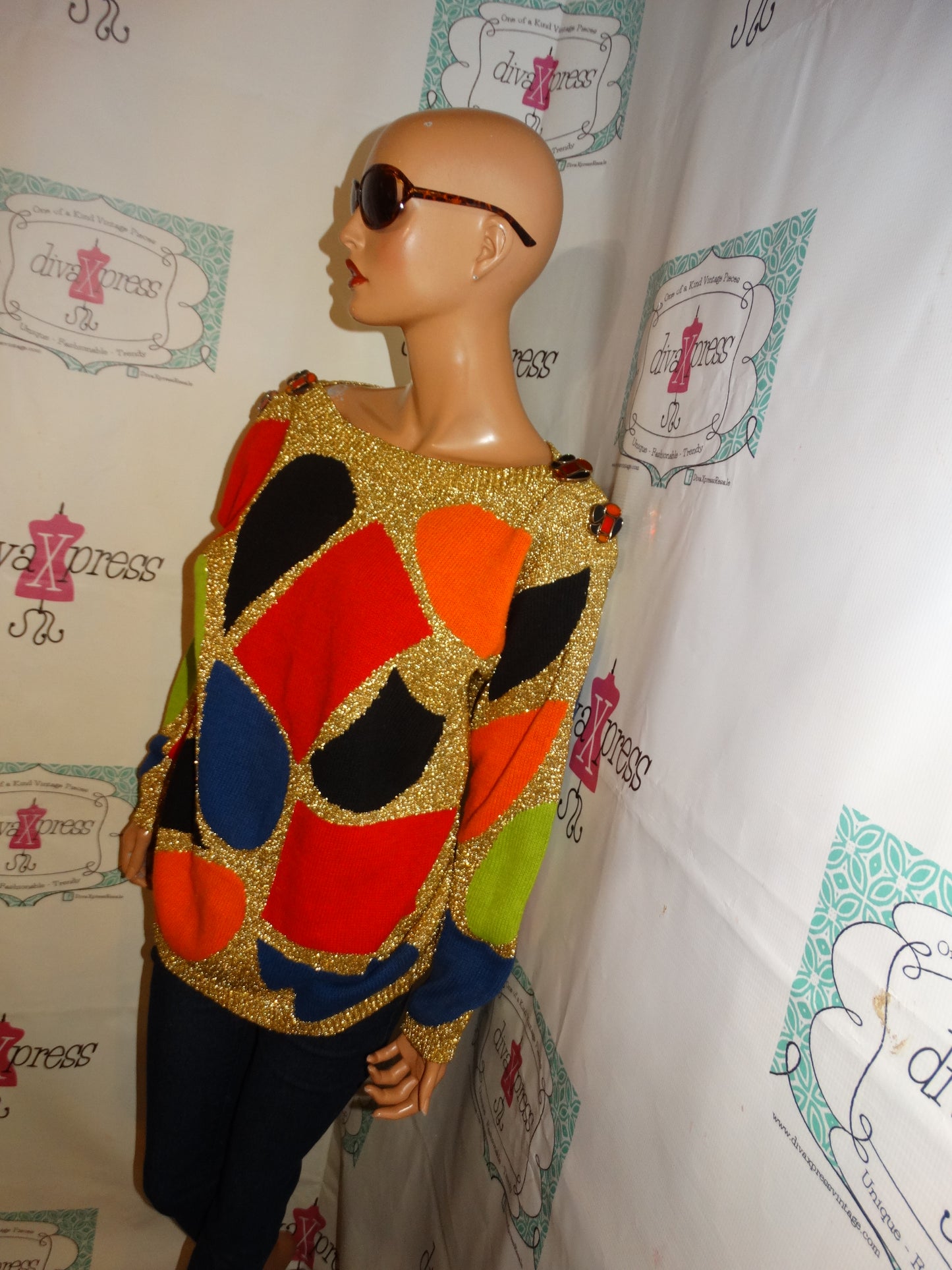 Vintage Spree International Gold Colorful Sweater Size 1x