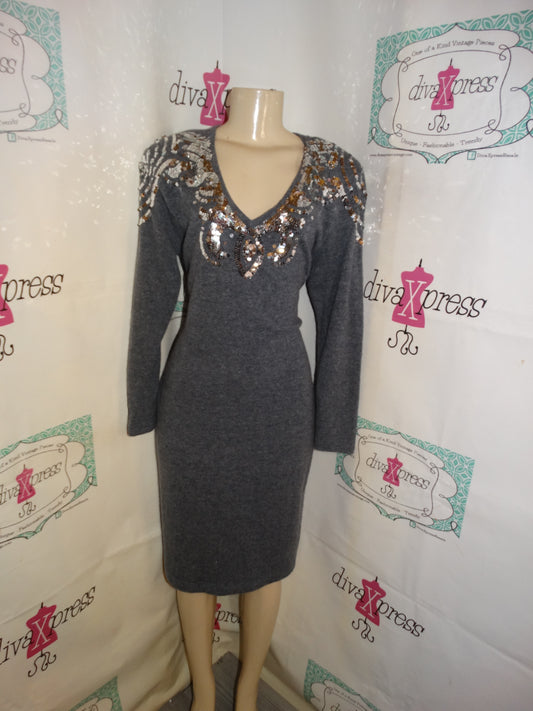 Vintage Outlander Gray Siliver Sequins Sweater Dress size L