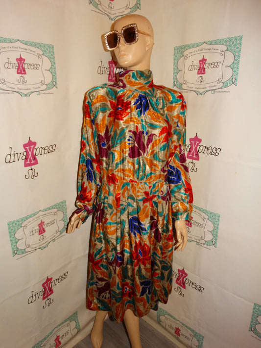 Vintage J Ellis Tan/ Colorful Dress Size L