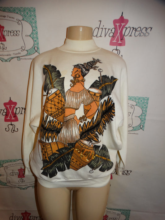 Vintage Adolofo Cream LAdy Sweatshirt Size M