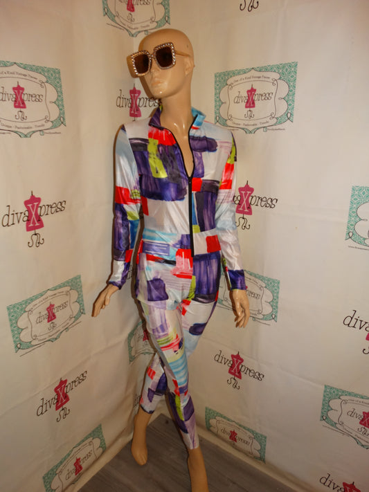Vintage White Colorful Jumpsuit Size M