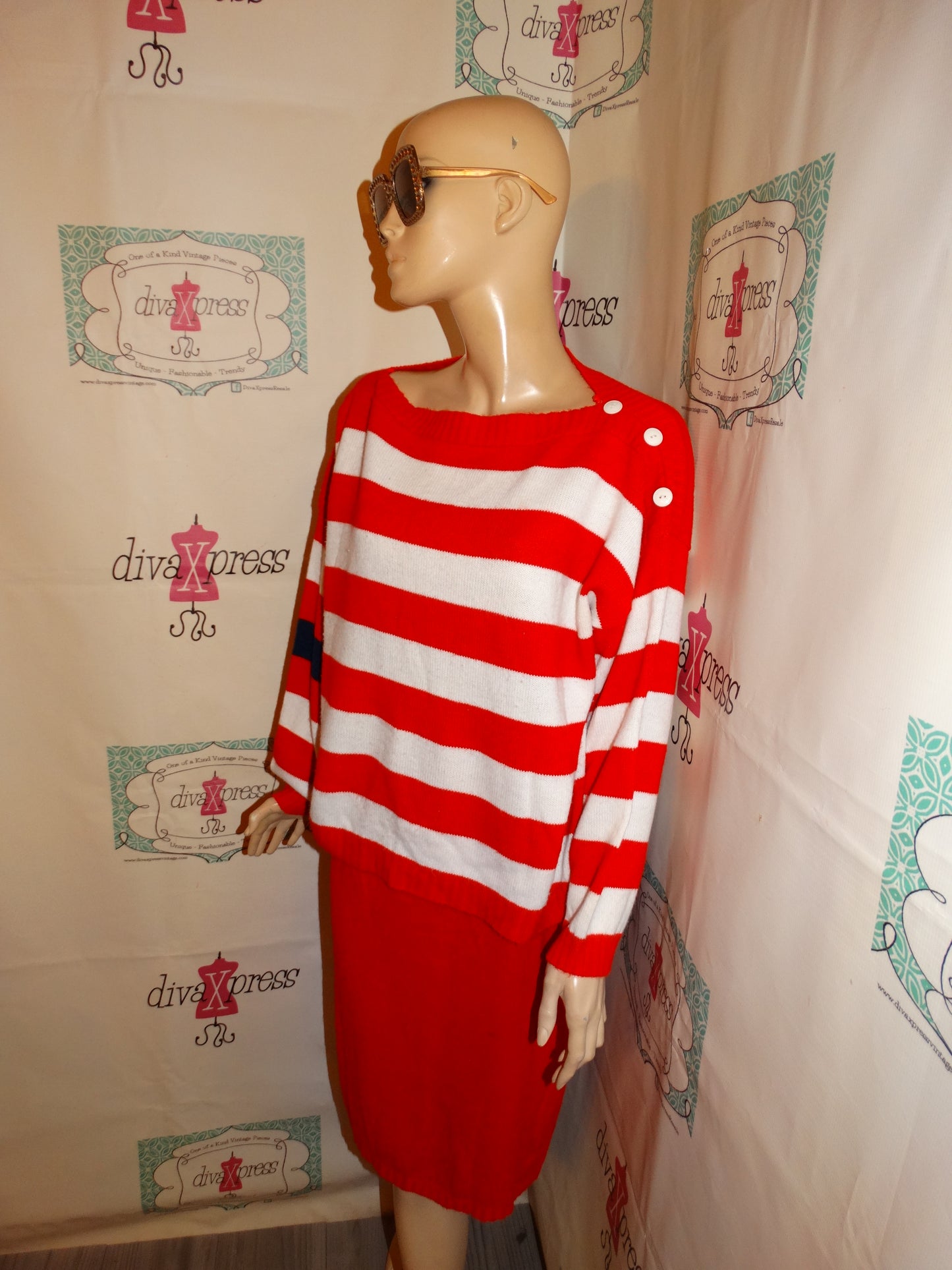 Vintage Red/White Sweater 2 Piece Skirt Set 3x