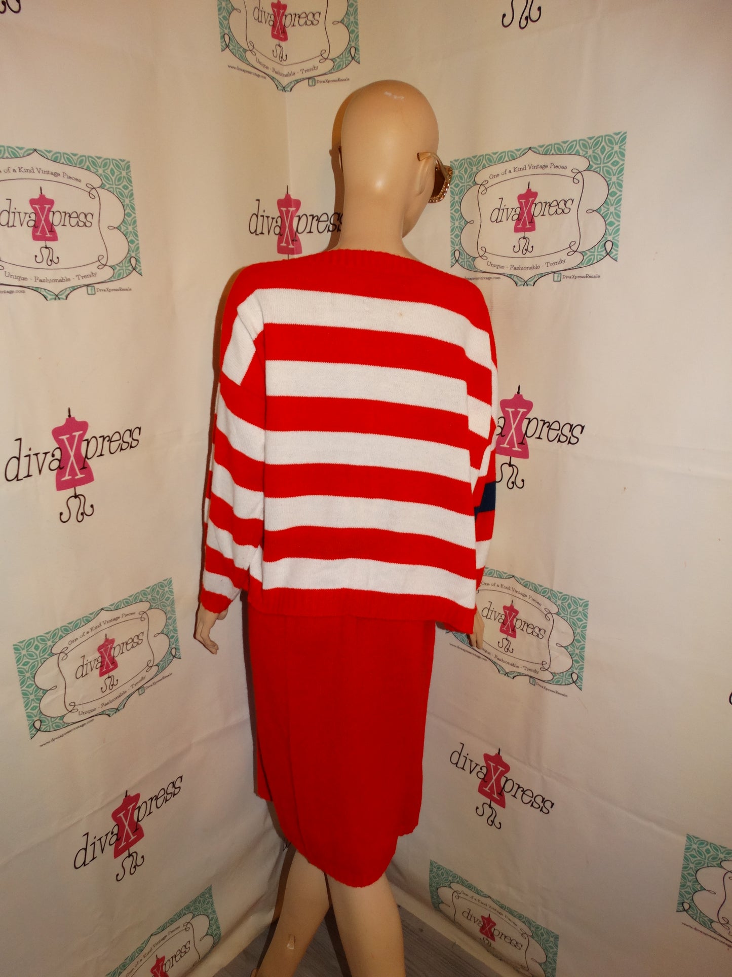 Vintage Red/White Sweater 2 Piece Skirt Set 3x