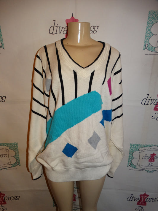 Vintage Head White/Black Colorful Sweater Size 2x