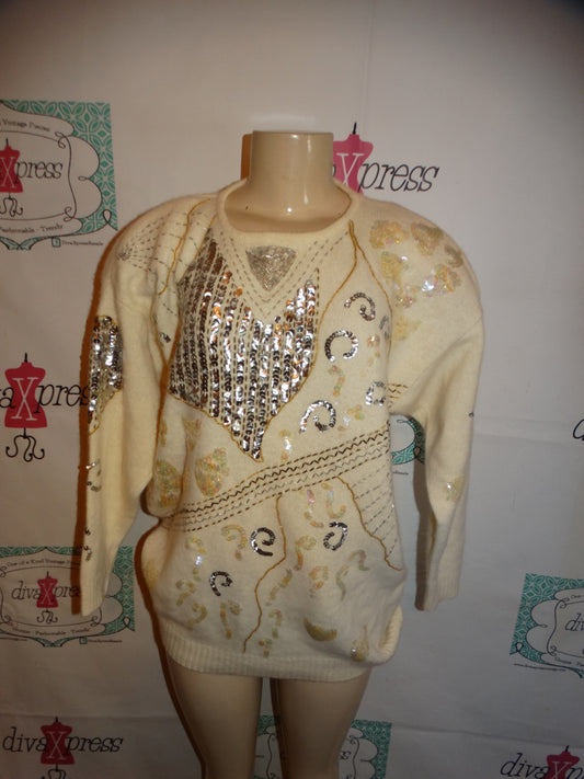 Vintage Joseph LE Bon Cream Sequins Sweater Size L
