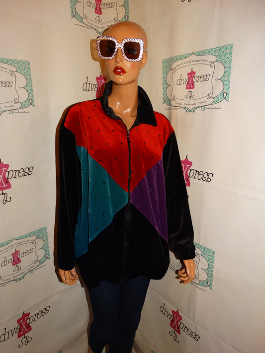 Vintage Teddi Woman Black Colorful Jacket Size 2x