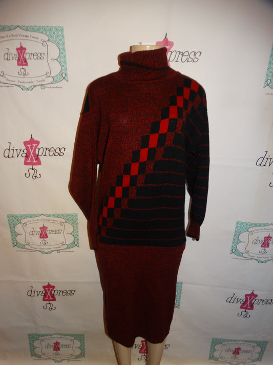 Vintage Plian Jane Red/Black Sweater Dress Size L