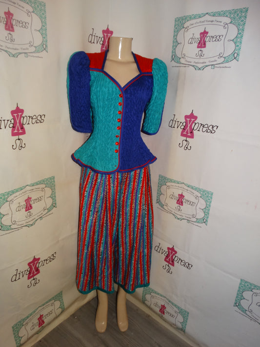 Vintage Jeanne Marc Red/Purple Color Block 2 Piece Size M