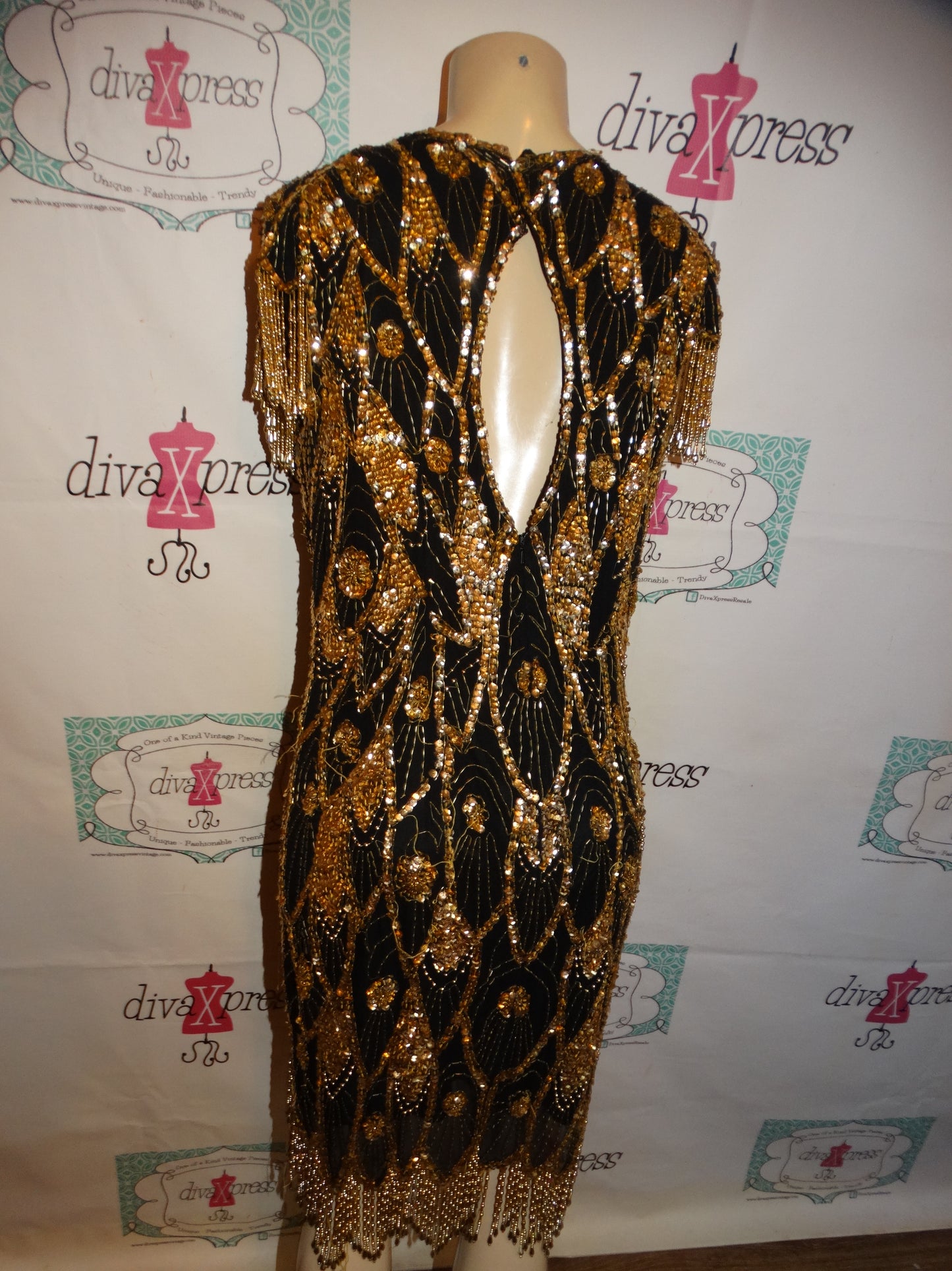 Vintage Black/Gold Sequins Dress Size L