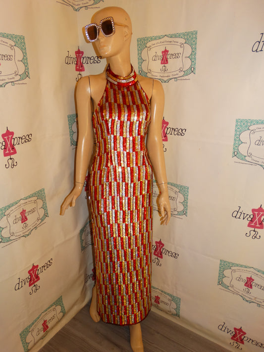Vintage Sequins Original Silver/Gold Red Sequins Dress Size S