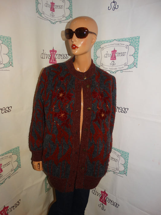 Vintage Last Kings Gray Burgundy Sweater Coat  Size L