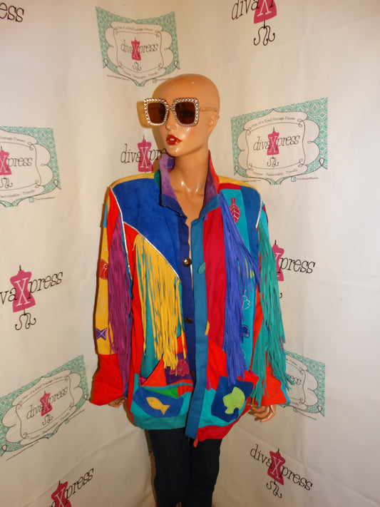 Vintage Santa Fe Creations Suede Colorful Suede Jacket Size XL