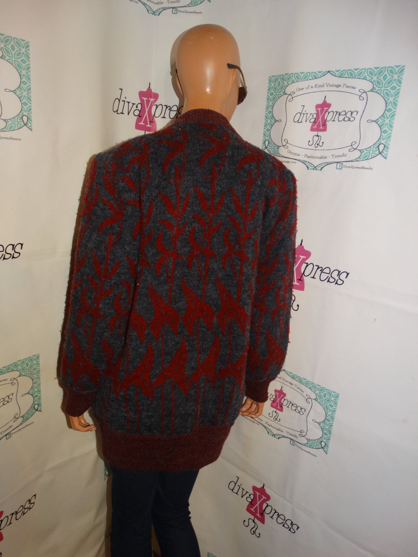 Vintage Last Kings Gray Burgundy Sweater Coat  Size L