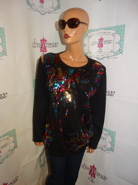 Vintage Victoria Harbour Black Sequins Sweater Size XL
