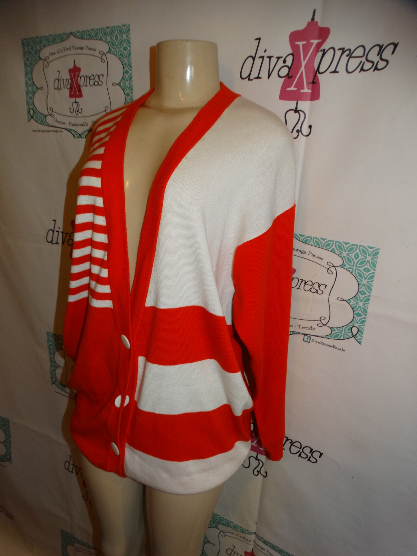 Vintage IB Diffusion Red/White Cardigan Size 1x