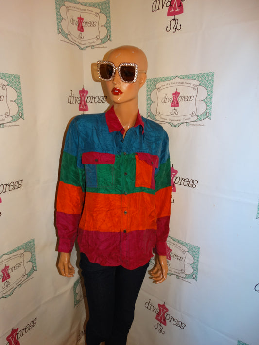 Vintage Whistles Colorful Silk Blouse Size S