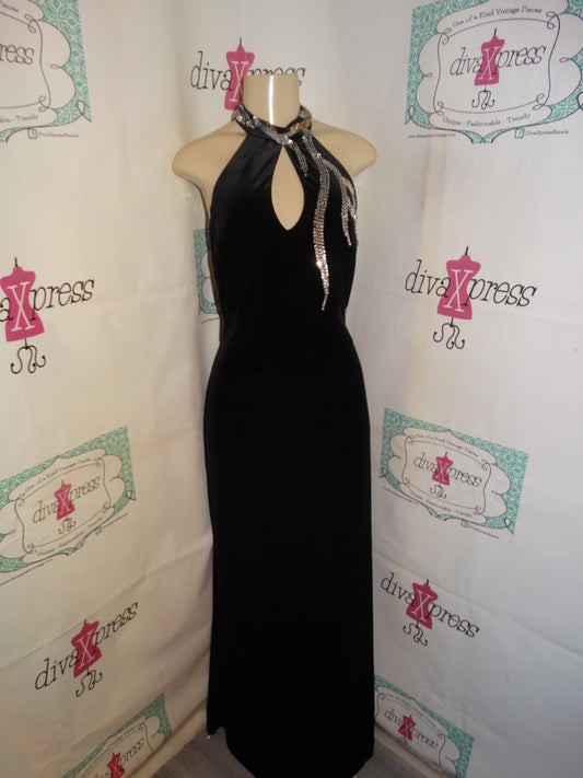 Vintage Night Way Collections Black/Silver  Velvet Dress Size 14 tall or Size XL