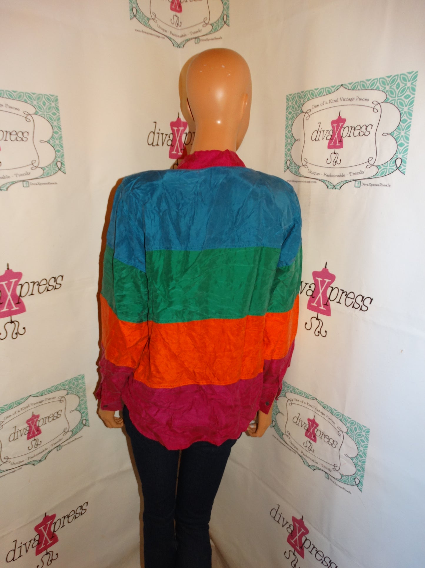Vintage Whistles Colorful Silk Blouse Size S