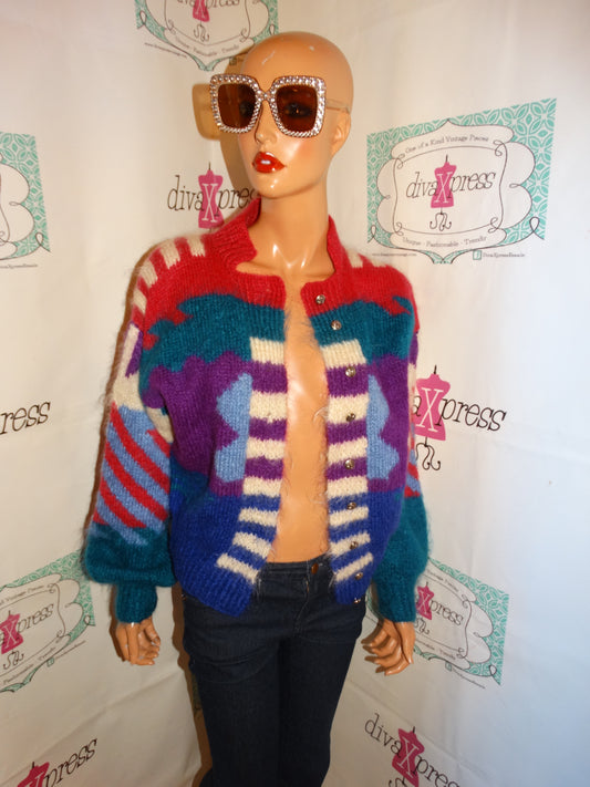 Vintage Pink/Blue Colorful Sweater Jacket Size M