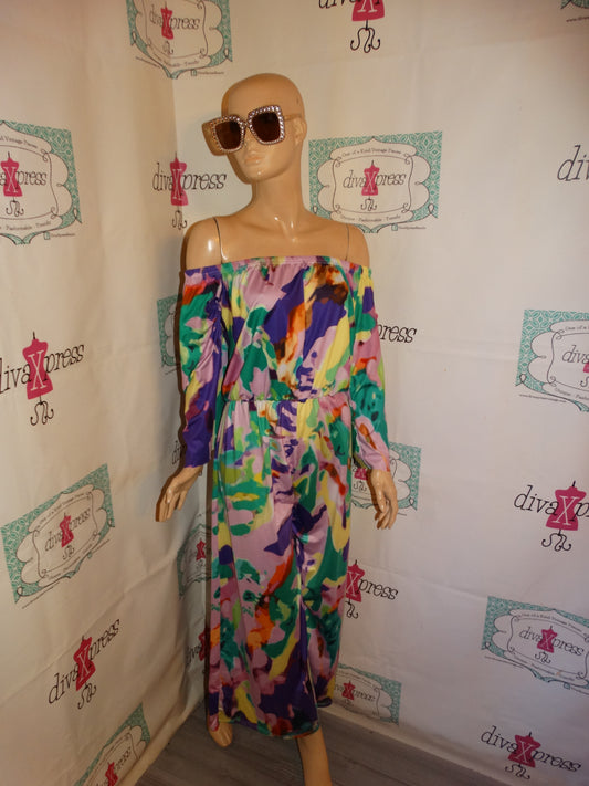 Vintage Purple/Green Off Shoulder Romper Size M