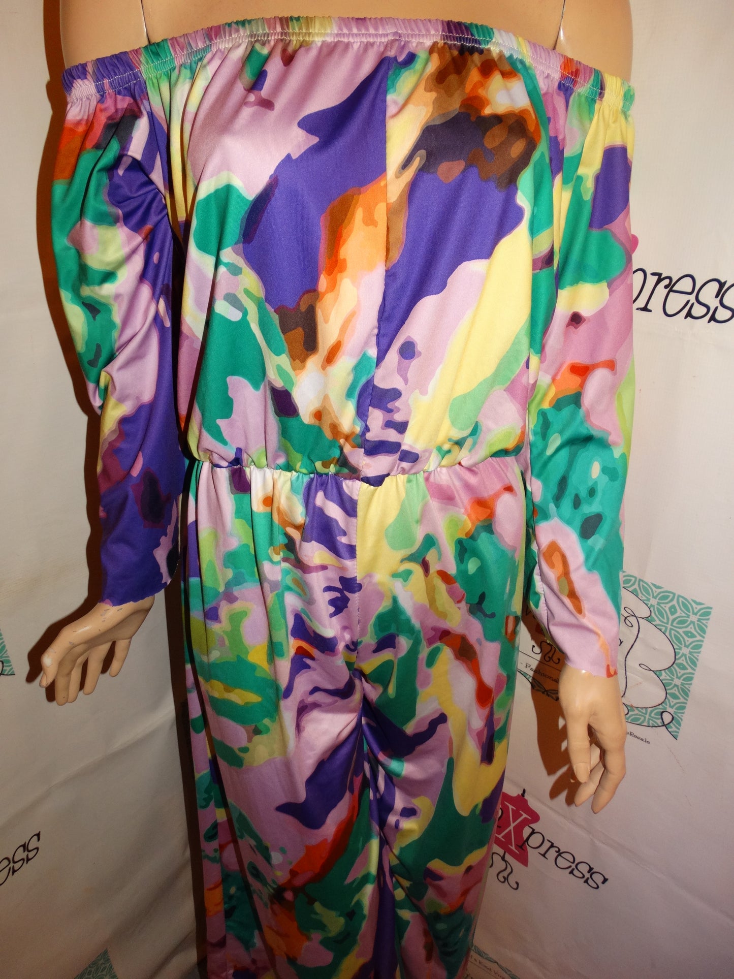 Vintage Purple/Green Off Shoulder Romper Size M