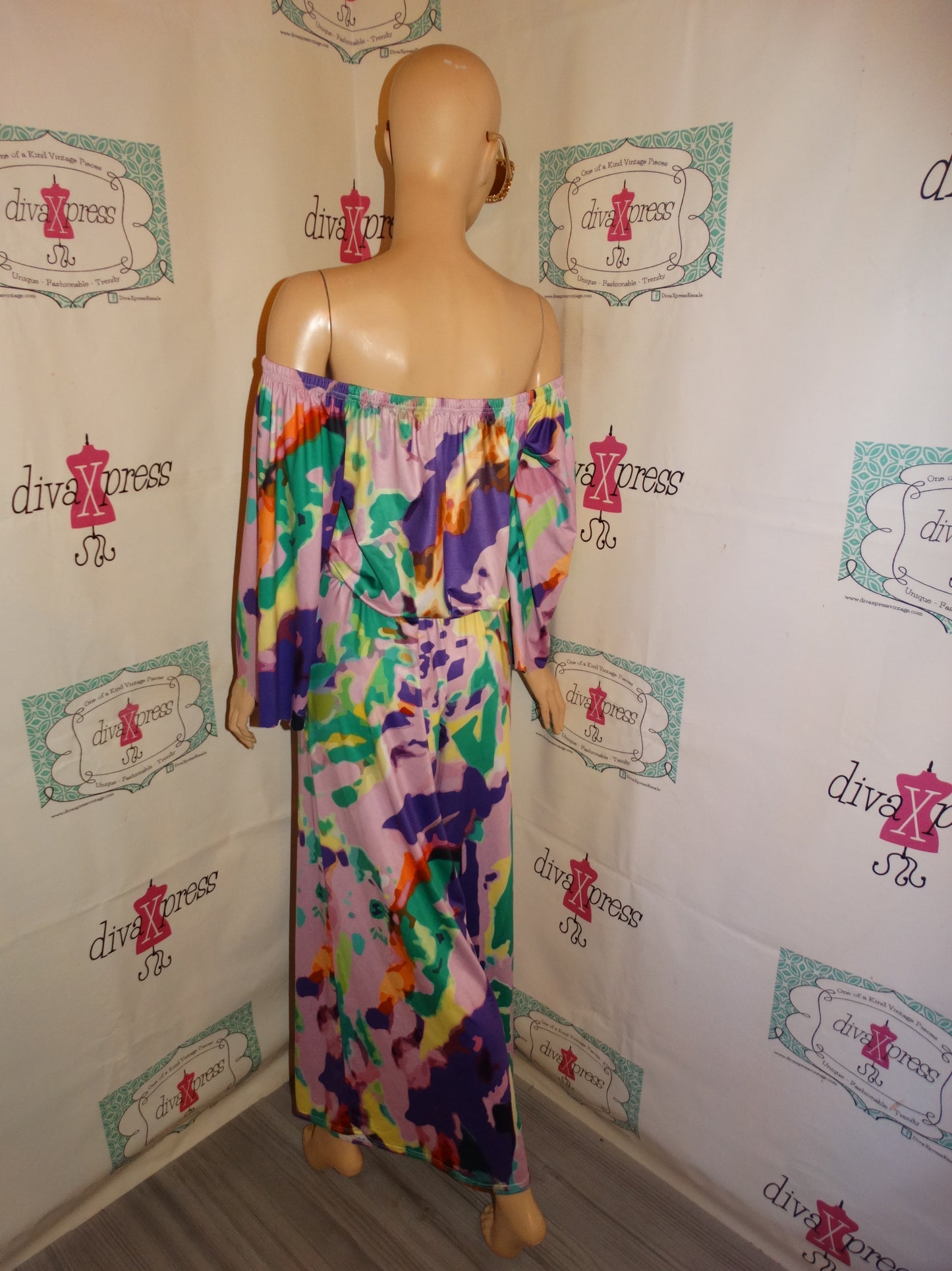 Vintage Purple/Green Off Shoulder Romper Size M