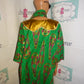 Vintage The African Village Green Mask Blouse With Tie Size 2x