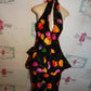 Vintage Lillie Rubin Black Floral Peplum Dress Size M