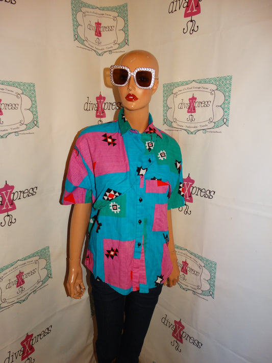 Vintage Rafter Blue/Pink Blouse Size 1x