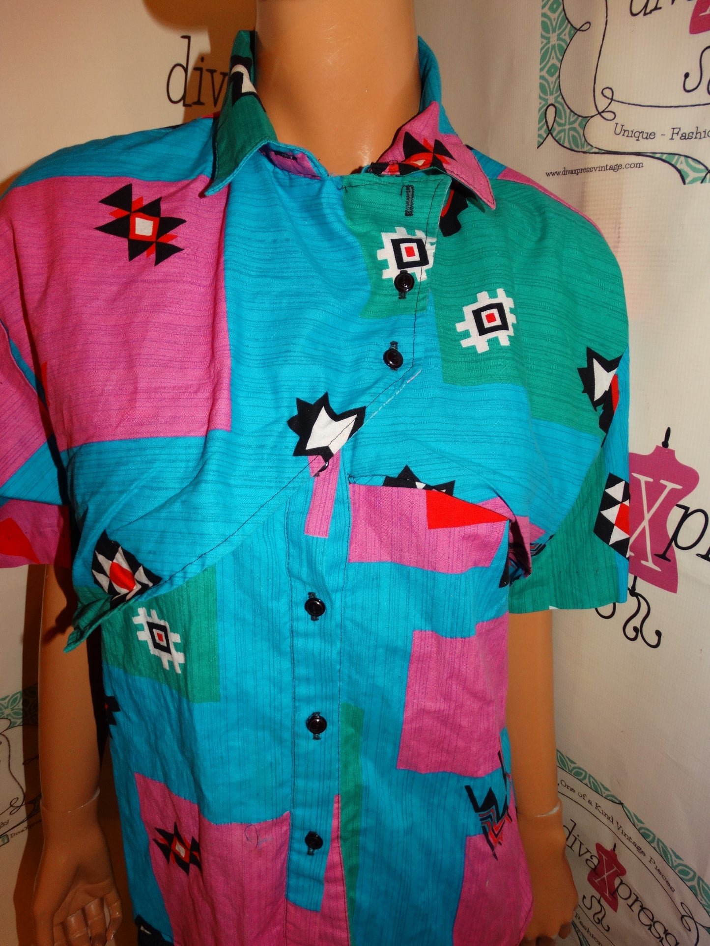 Vintage Rafter Blue/Pink Blouse Size 1x