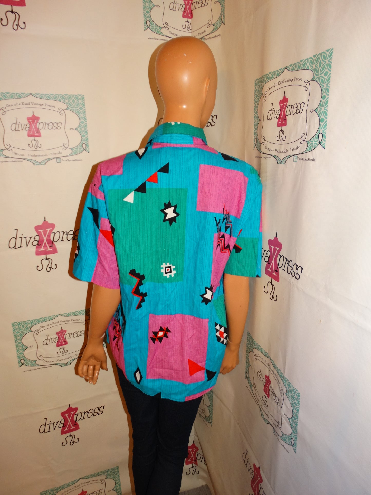 Vintage Rafter Blue/Pink Blouse Size 1x