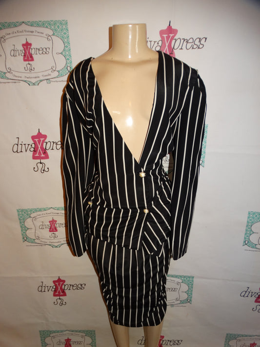Andrea Gayle Black/white Stripe Blazer Skirt Set Size XL