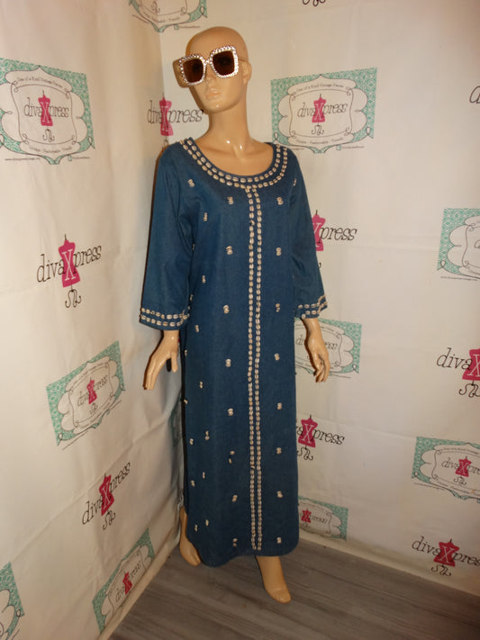 Vintage Malato Blue Jean Beaded Dress size L