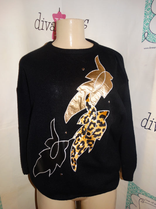 Vintage Milestone Black Leopard Sweater Size S