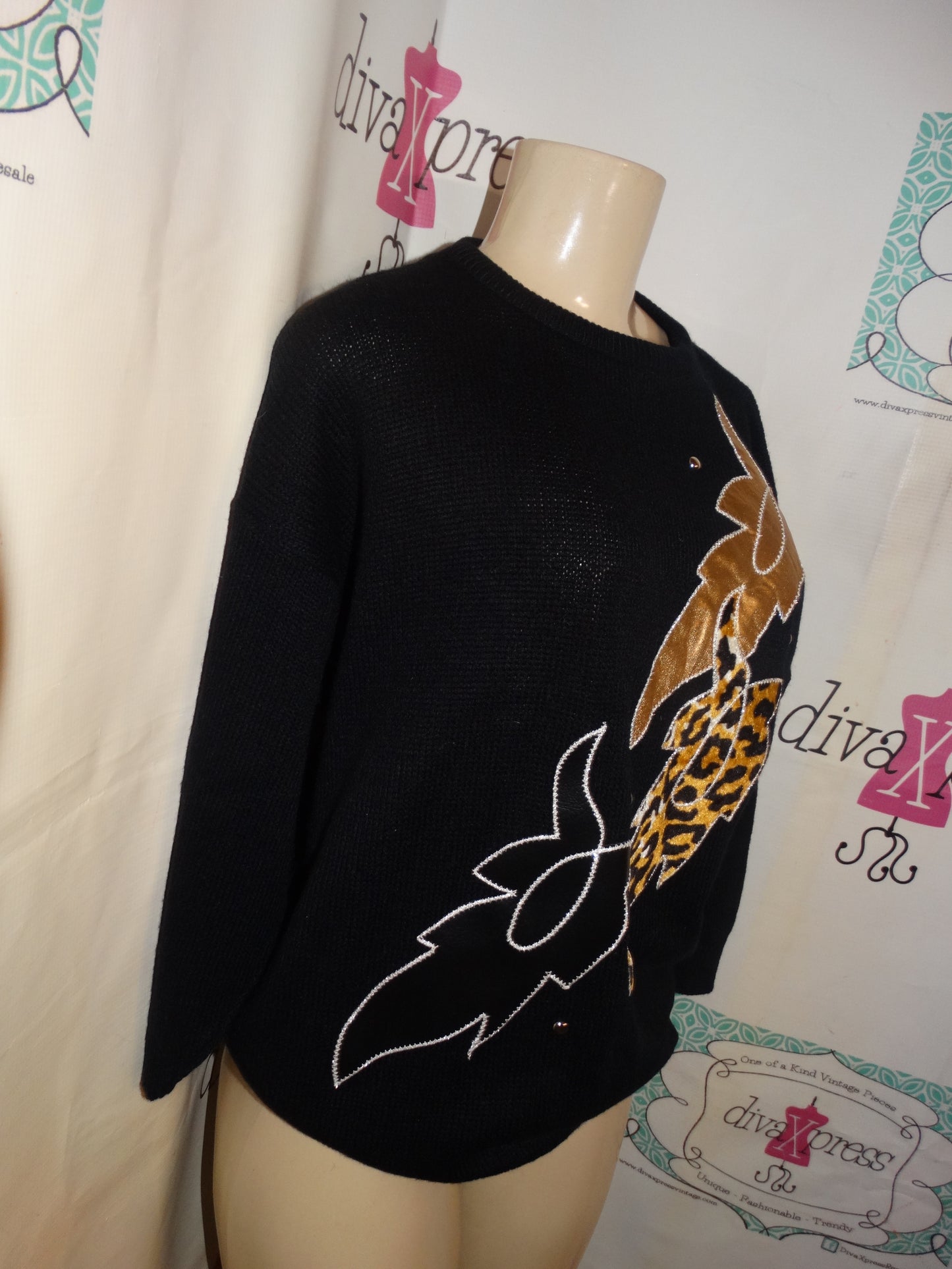 Vintage Milestone Black Leopard Sweater Size S