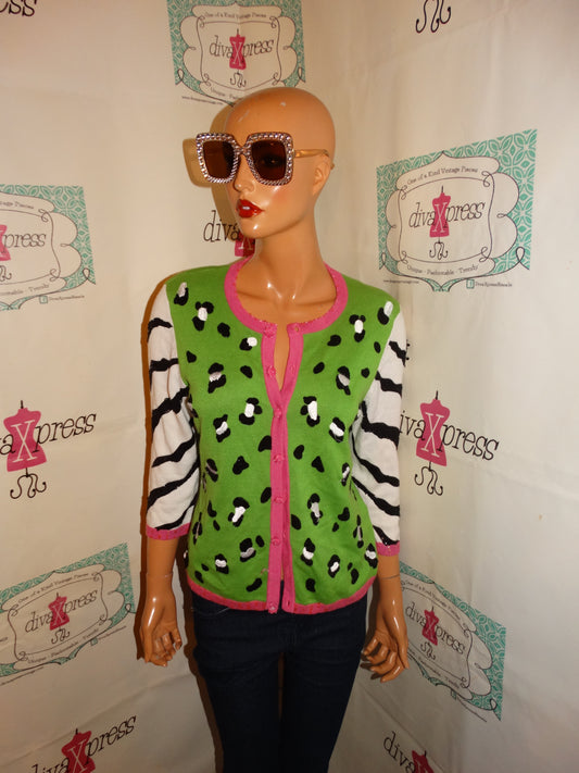 Vintage Jack B Quick Green/White Sweater Top Size S-M