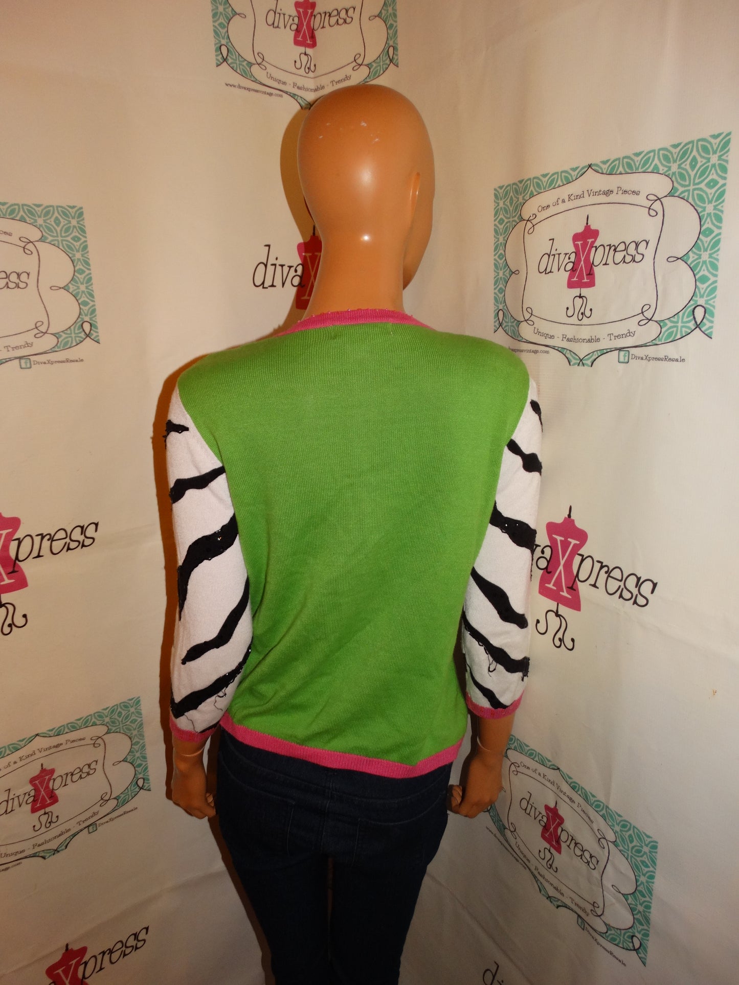 Vintage Jack B Quick Green/White Sweater Top Size S-M