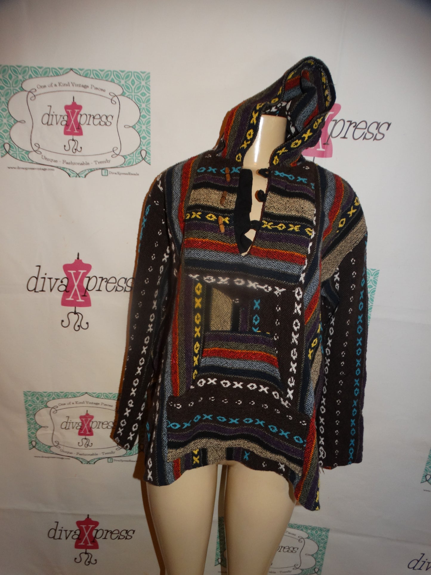 Vintage Brown Colorful Pull Over Sweater Jacket Size L
