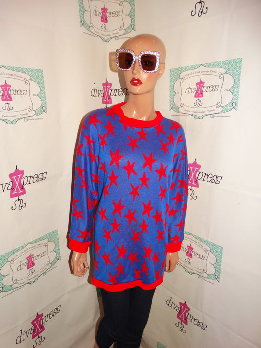 Vintage WildCrest Blue/Red Star Sweater Size XL