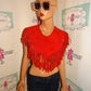 Vintage Red Suede Shingle Short Poncho Size S
