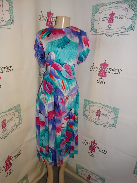 Vintage Melrose Pink/Purple Colorful 2 Piece Skirt Set Size S